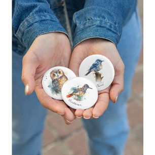 Cute Watercolor Owl, custom 1 Inch Round Button