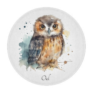 Cute Watercolor Owl, custom Cutting Board