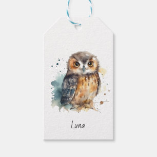 Cute Watercolor Owl, custom Gift Tags