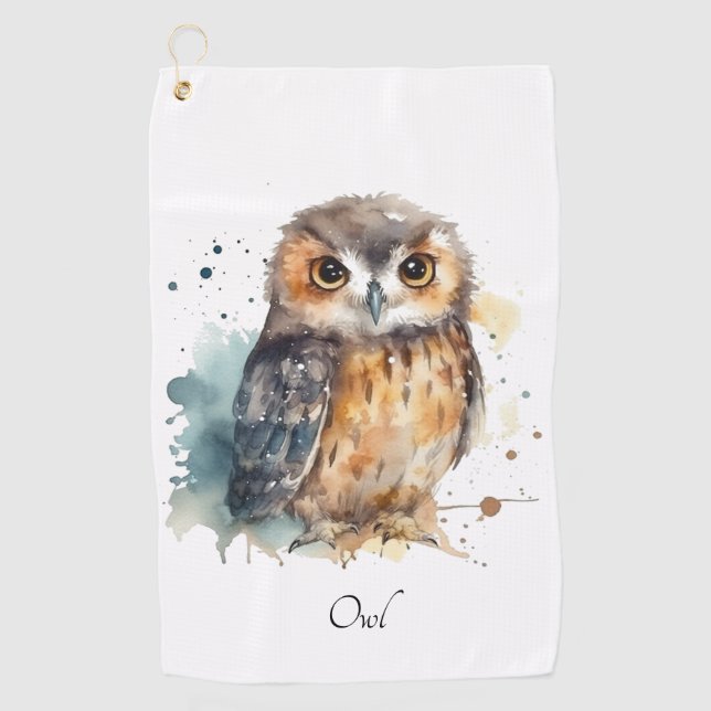 Cute Watercolor Owl, custom Golf Towel (Front)