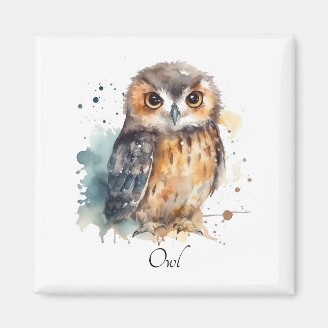 Cute Watercolor Owl, custom Magnet (Front)