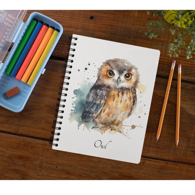 Cute Watercolor Owl, custom Notebook (Creator Uploaded)
