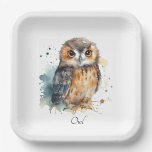 Cute Watercolor Owl, custom Paper Plate