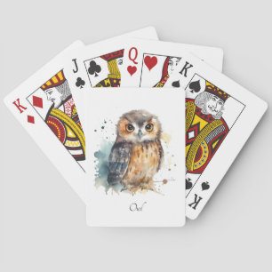 Cute Watercolor Owl, custom Playing Cards