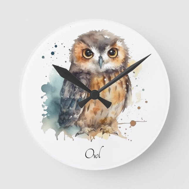 Cute Watercolor Owl, custom Round Clock (Front)