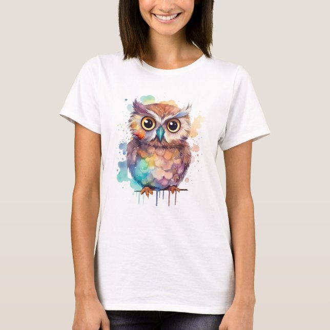 Cute Watercolor Owl Graphic Tee (Front)
