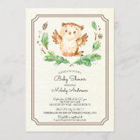 Cute Watercolor Owl Neutral Baby Shower Invitation