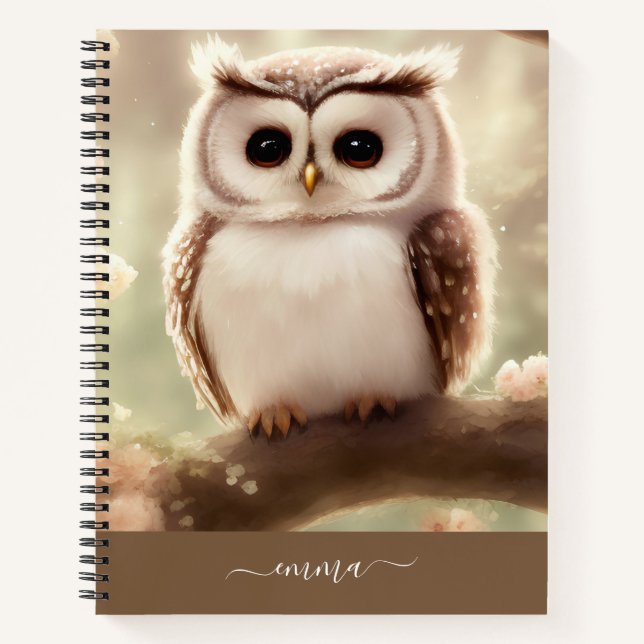 Cute Watercolor Owl Notebook With Name (Front)