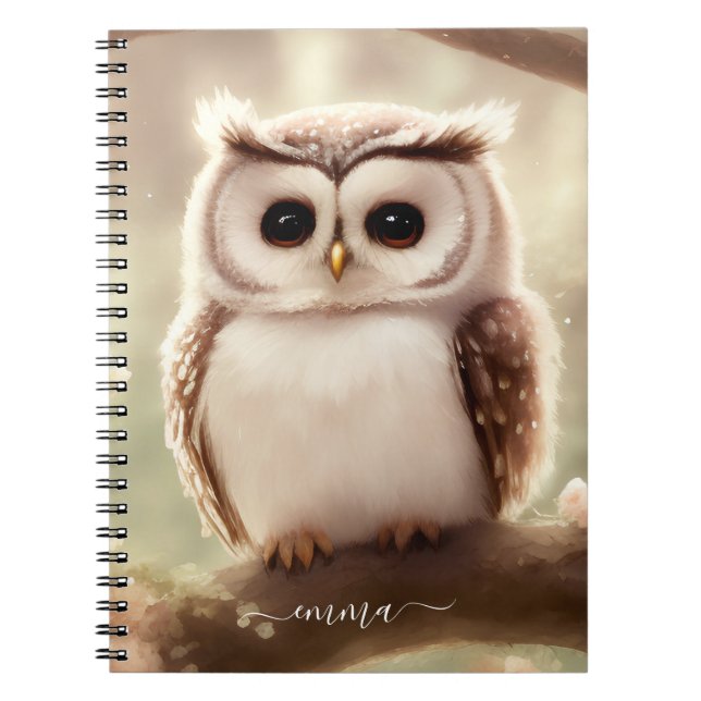 Cute Watercolor Owl Notebook With Name (Front)