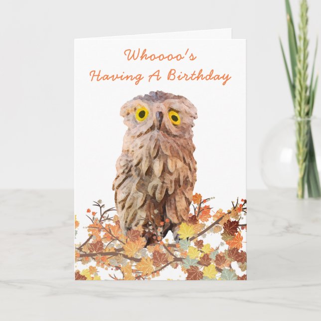 Cute Watercolor Owl On A Branch Custom  Card (Front)