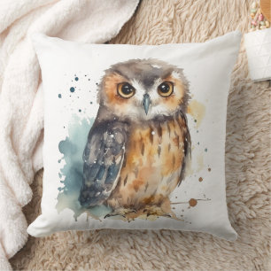 Cute Watercolor Owl Throw Pillow