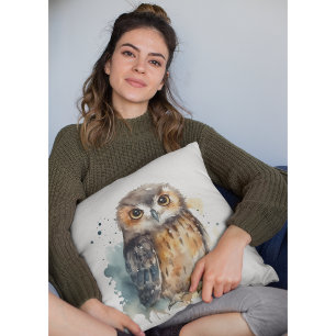 Cute Watercolor Owl Throw Pillow