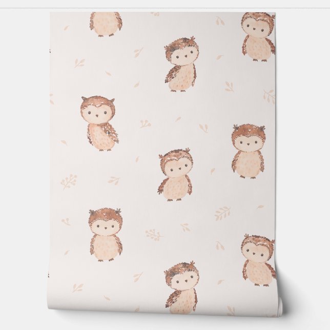 Cute Watercolor owls in earth tones Wallpaper (Unrolling)