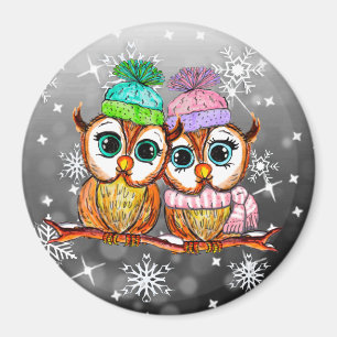 Cute Watercolor Owls Kitchen Refrigerator Magnet