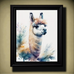 Cute Watercolor Painting of a Llama 5:4 Poster