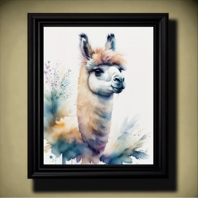 Cute Watercolor Painting of a Llama 5:4 Poster (Creator Uploaded)
