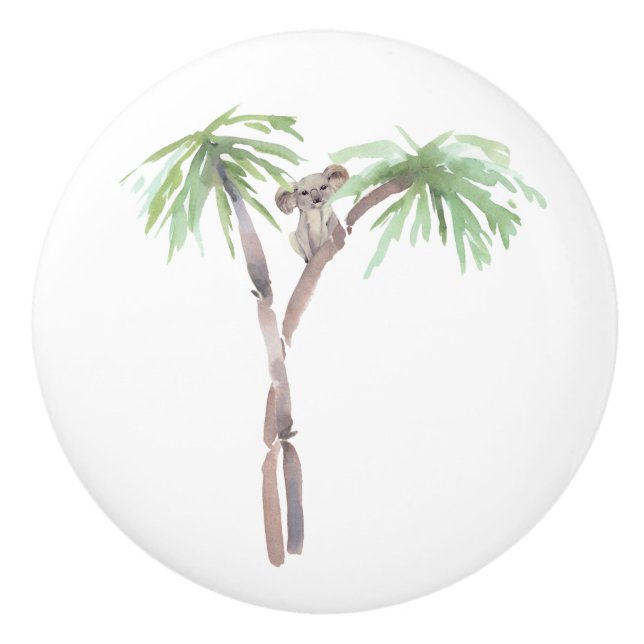 Cute Watercolor Palm Tree Koala Bear Ceramic Knob (Front)