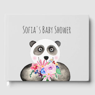 Cute Watercolor Panda Bear and Flowers Baby Shower Guest Book
