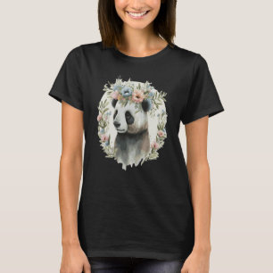 Cute Watercolor Panda Bear Flower Crown Floral T-Shirt