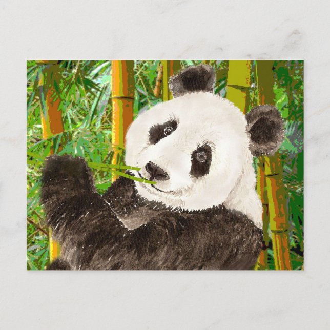 Cute Watercolor Panda in Bamboo Forest Postcard (Front)