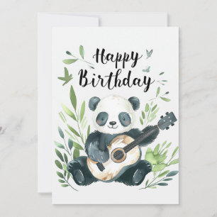 Cute watercolor Panda playing guitar Birthday Holiday Card