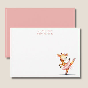 Cute Watercolor Pastel Giraffe Ballerina Thank You Card