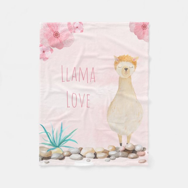 Cute Watercolor Pastel No Probllama Llama Nursery Fleece Blanket (Front)