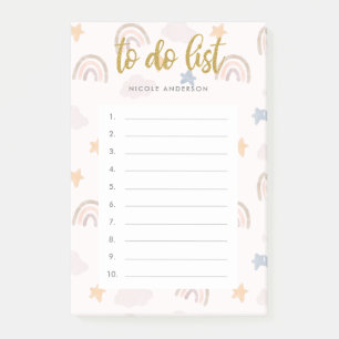 Cute Watercolor Pastel Rainbow Clouds To do List Post-it Notes