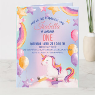 Cute Watercolor pastel Unicorns Rainbow Birthday Card