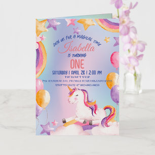 Cute Watercolor pastel Unicorns Rainbow Birthday Foil Greeting Card