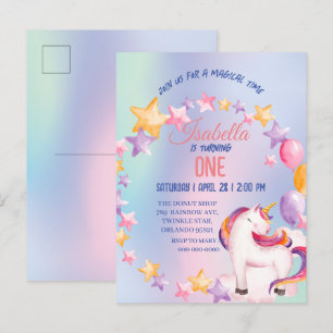 Cute Watercolor pastel Unicorns Rainbow Birthday Invitation Postcard