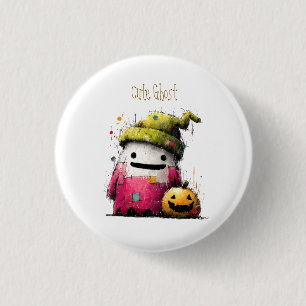Cute Watercolor Patchwork Ghost Hallow 1 Inch Round Button