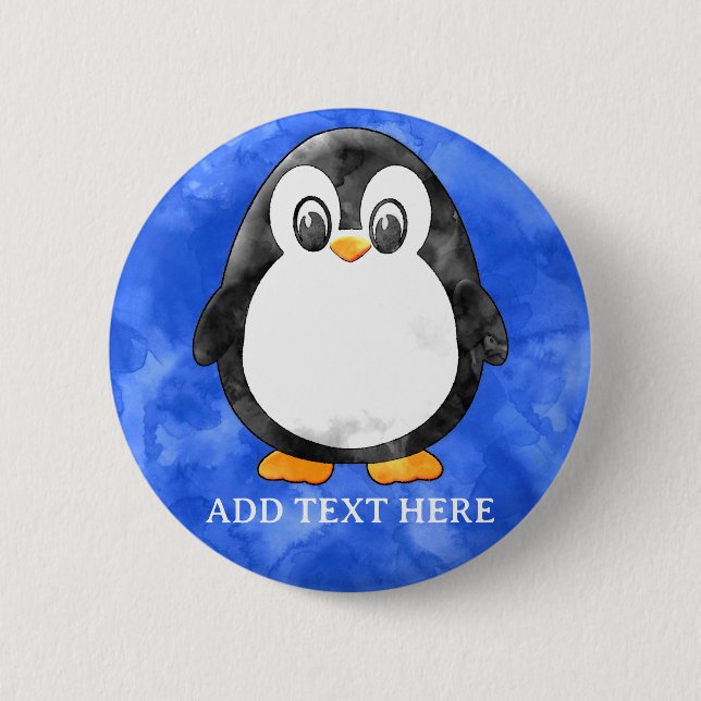 Cute Watercolor Penguin Blue  2 Inch Round Button (Front)