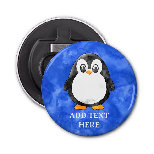 Cute Watercolor Penguin Blue  Bottle Opener (Front)