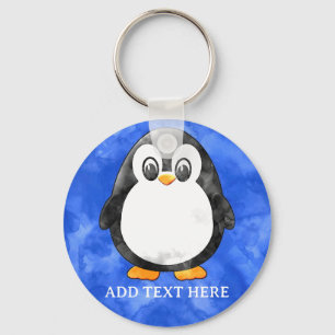 Cute Watercolor Penguin Blue  Keychain