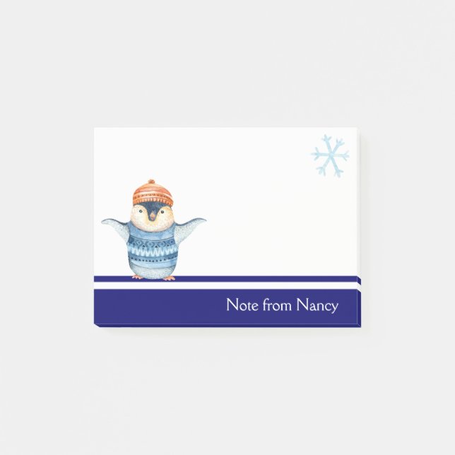 Cute Watercolor Penguin Post-it Notes (Front)