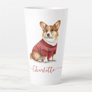 Cute Watercolor Personalized Christmas Corgi Dog Latte Mug