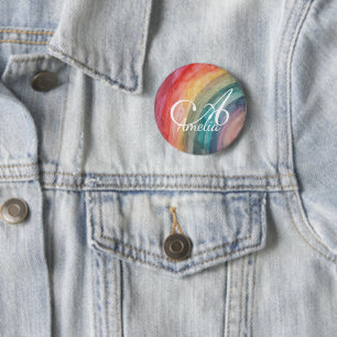 Cute Watercolor Personalized Rainbow 2 Inch Round Button