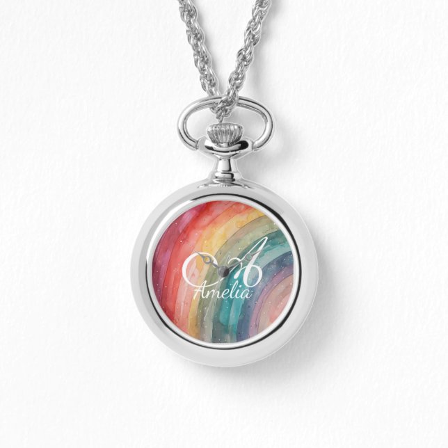 Cute Watercolor Personalized Rainbow Necklace   (Front)