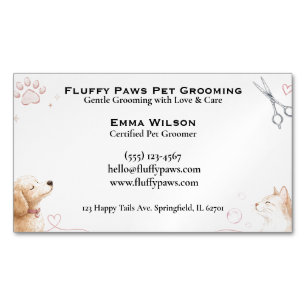 Cute Watercolor Pet Groomer Custom Magnetic Business Card