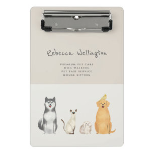 Cute Watercolor Pet Sitter Dog Walker Business Mini Clipboard