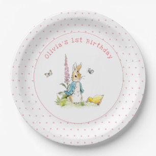 Cute watercolor Peter Rabbit 1st Birthday Paper Plate