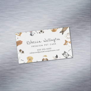Cute Watercolor Pets Dogs Pet Sitter Dog Walker Magnetic Business Card