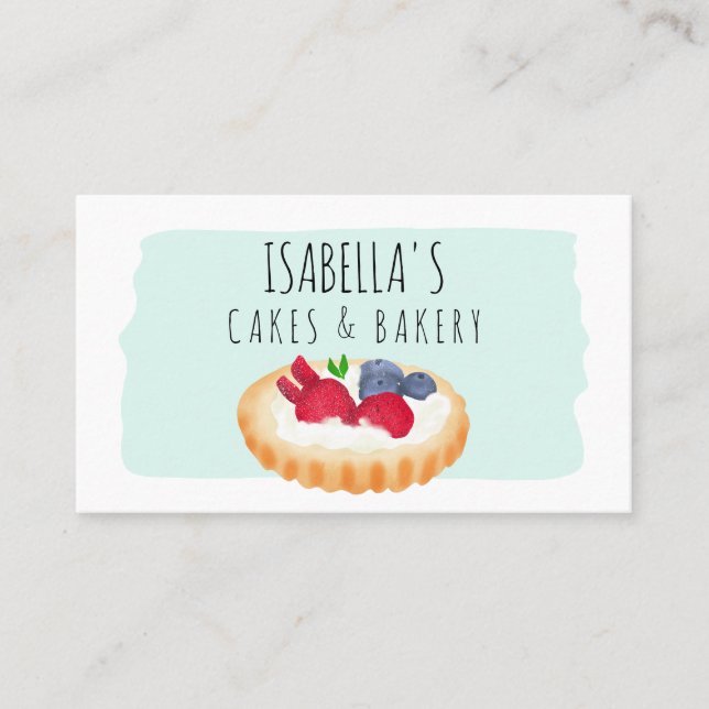 Cute watercolor pie cakes bakery script blue business card (Front)