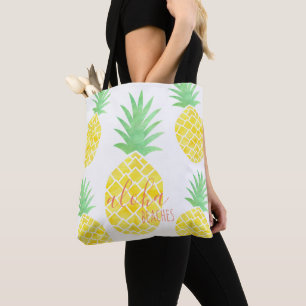 Cute Watercolor Pineapple Aloha Beaches Tote Bag