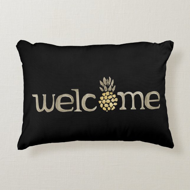 Cute Watercolor Pineapple Welcome Accent Pillow (Front)