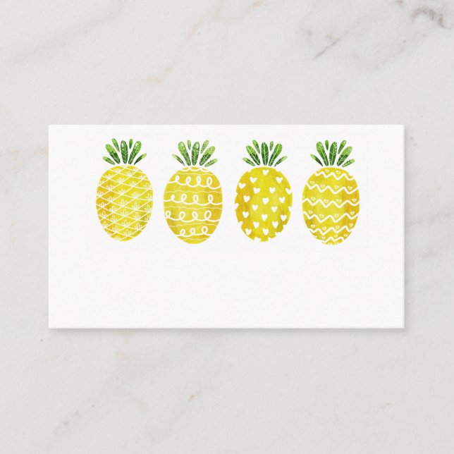 Cute Watercolor Pineapples Mix Pattern Summer Place Card (Front)