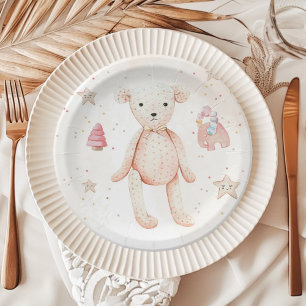 Cute Watercolor Pink Baby Girl Toys Paper Plate