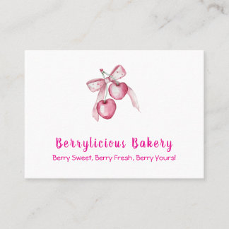 Cute Watercolor pink berries Bakery Business Card