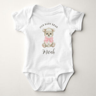 Cute Watercolor Pink Bow Baby Bear Bodysuit